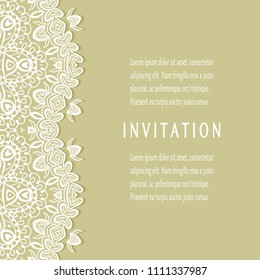 Invitation or Card templates set with lacy border, frame element. Decorative openwork filigree art, lace background for Wedding, Valentine's day greeting cards, Birthday Invitations