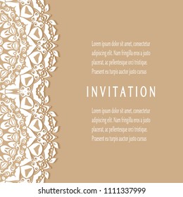 Invitation or Card templates set with lacy border, frame element. Decorative openwork filigree art, lace background for Wedding, Valentine's day greeting cards, Birthday Invitations