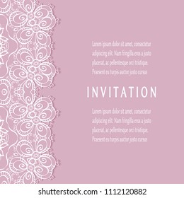 Invitation or Card templates set with lacy border, frame element. Decorative openwork filigree art, lace background for Wedding, Valentine's day greeting cards, Birthday Invitations