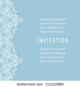 Invitation or Card templates set with lacy border, frame element. Decorative openwork filigree art, lace background for Wedding, Valentine's day greeting cards, Birthday Invitations