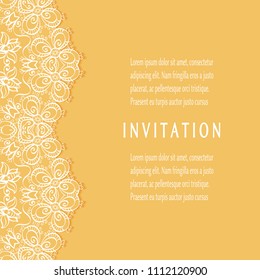 Invitation or Card templates set with lacy border, frame element. Decorative openwork filigree art, lace background for Wedding, Valentine's day greeting cards, Birthday Invitations