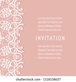 Invitation or Card templates set with lacy border, frame element. Decorative openwork filigree art, lace background for Wedding, Valentine's day greeting cards, Birthday Invitations