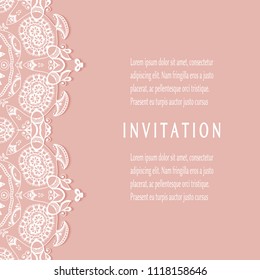 Invitation or Card templates set with lacy border, frame element. Decorative openwork filigree art, lace background for Wedding, Valentine's day greeting cards, Birthday Invitations