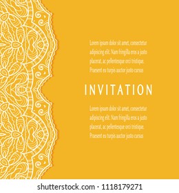 Invitation or Card templates set with lacy border, frame element. Decorative openwork filigree art, lace background for Wedding, Valentine's day greeting cards, Birthday Invitations