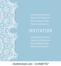 Invitation or Card templates set with lacy border, frame element. Decorative openwork filigree art, lace background for Wedding, Valentine's day greeting cards, Birthday Invitations