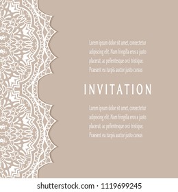 Invitation or Card templates set with lacy border, frame element. Decorative openwork filigree art, lace background for Wedding, Valentine's day greeting cards, Birthday Invitations