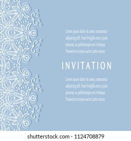 Invitation or Card templates set with lacy border, frame element. Decorative openwork filigree art, lace background for Wedding, Valentine's day greeting cards, Birthday Invitations