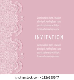 Invitation or Card templates set with lacy border, frame element. Decorative openwork filigree art, lace background for Wedding, Valentine's day greeting cards, Birthday Invitations