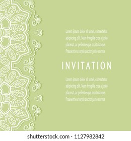 Invitation or Card templates set with lacy border, frame element. Decorative openwork filigree art, lace background for Wedding, Valentine's day greeting cards, Birthday Invitations