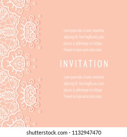 Invitation or Card templates set with lacy border, frame element. Decorative openwork filigree art, lace background for Wedding, Valentine's day greeting cards, Birthday Invitations