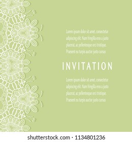Invitation or Card templates set with lacy border, frame element. Decorative openwork filigree art, lace background for Wedding, Valentine's day greeting cards, Birthday Invitations