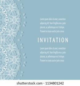 Invitation or Card templates set with lacy border, frame element. Decorative openwork filigree art, lace background for Wedding, Valentine's day greeting cards, Birthday Invitations