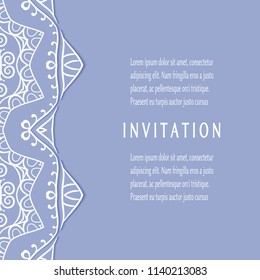 Invitation or Card templates set with lacy border, frame element. Decorative openwork filigree art, lace background for Wedding, Valentine's day greeting cards, Birthday Invitations