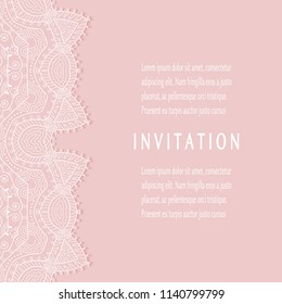 Invitation or Card templates set with lacy border, frame element. Decorative openwork filigree art, lace background for Wedding, Valentine's day greeting cards, Birthday Invitations