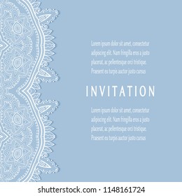 Invitation or Card templates set with lacy border, frame element. Decorative openwork filigree art, lace background for Wedding, Valentine's day greeting cards, Birthday Invitations
