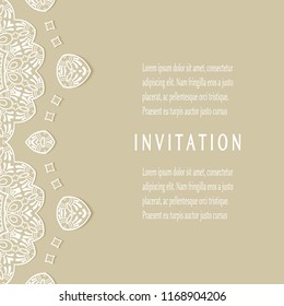 Invitation or Card templates set with lacy border, frame element. Decorative openwork filigree art, lace background for Wedding, Valentine's day greeting cards, Birthday Invitations