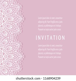 Invitation or Card templates set with lacy border, frame element. Decorative openwork filigree art, lace background for Wedding, Valentine's day greeting cards, Birthday Invitations