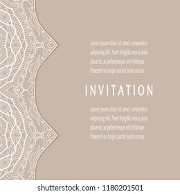 Invitation or Card templates set with lacy border, frame element. Decorative openwork filigree art, lace background for Wedding, Valentine's day greeting cards, Birthday Invitations