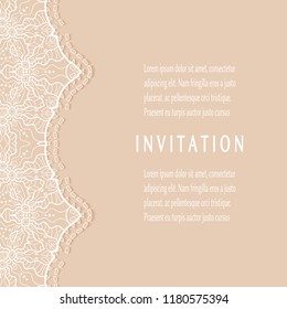 Invitation or Card templates set with lacy border, frame element. Decorative openwork filigree art, lace background for Wedding, Valentine's day greeting cards, Birthday Invitations