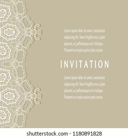 Invitation or Card templates set with lacy border, frame element. Decorative openwork filigree art, lace background for Wedding, Valentine's day greeting cards, Birthday Invitations