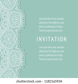Invitation or Card templates set with lacy border, frame element. Decorative openwork filigree art, lace background for Wedding, Valentine's day greeting cards, Birthday Invitations