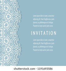 Invitation or Card templates set with lacy border, frame element. Decorative openwork filigree art, lace background for Wedding, Valentine's day greeting cards, Birthday Invitations