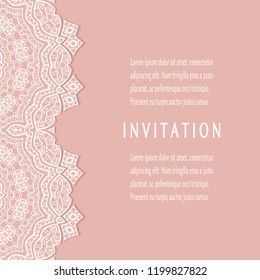 Invitation or Card templates set with lacy border, frame element. Decorative openwork filigree art, lace background for Wedding, Valentine's day greeting cards, Birthday Invitations
