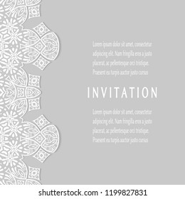 Invitation or Card templates set with lacy border, frame element. Decorative openwork filigree art, lace background for Wedding, Valentine's day greeting cards, Birthday Invitations