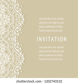 Invitation or Card templates set with lacy border, frame element. Decorative openwork filigree art, lace background for Wedding, Valentine's day greeting cards, Birthday Invitations