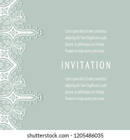 Invitation or Card templates set with lacy border, frame element. Decorative openwork filigree art, lace background for Wedding, Valentine's day greeting cards, Birthday Invitations