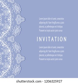 Invitation or Card templates set with lacy border, frame element. Decorative openwork filigree art, lace background for Wedding, Valentine's day greeting cards, Birthday Invitations