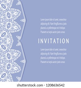 Invitation or Card templates set with lacy border, frame element. Decorative openwork filigree art, lace background for Wedding, Valentine's day greeting cards, Birthday Invitations