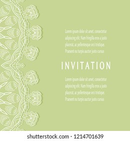 Invitation or Card templates set with lacy border, frame element. Decorative openwork filigree art, lace background for Wedding, Valentine's day greeting cards, Birthday Invitations