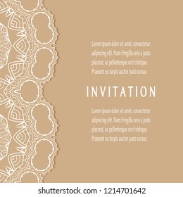 Invitation or Card templates set with lacy border, frame element. Decorative openwork filigree art, lace background for Wedding, Valentine's day greeting cards, Birthday Invitations