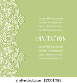 Invitation or Card templates set with lacy border, frame element. Decorative openwork filigree art, lace background for Wedding, Valentine's day greeting cards, Birthday Invitations