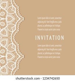 Invitation or Card templates set with lacy border, frame element. Decorative openwork filigree art, lace background for Wedding, Valentine's day greeting cards, Birthday Invitations