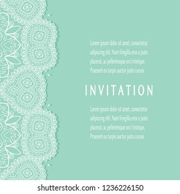 Invitation or Card templates set with lacy border, frame element. Decorative openwork filigree art, lace background for Wedding, Valentine's day greeting cards, Birthday Invitations
