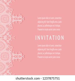 Invitation or Card templates set with lacy border, frame element. Decorative openwork filigree art, lace background for Wedding, Valentine's day greeting cards, Birthday Invitations