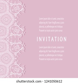 Invitation or Card templates set with lacy border, frame element. Decorative openwork filigree art, lace background for Wedding, Valentine's day greeting cards, Birthday Invitations