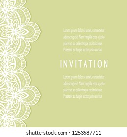 Invitation or Card templates set with lacy border, frame element. Decorative openwork filigree art, lace background for Wedding, Valentine's day greeting cards, Birthday Invitations