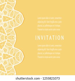 Invitation or Card templates set with lacy border, frame element. Decorative openwork filigree art, lace background for Wedding, Valentine's day greeting cards, Birthday Invitations