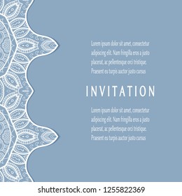 Invitation or Card templates set with lacy border, frame element. Decorative openwork filigree art, lace background for Wedding, Valentine's day greeting cards, Birthday Invitations