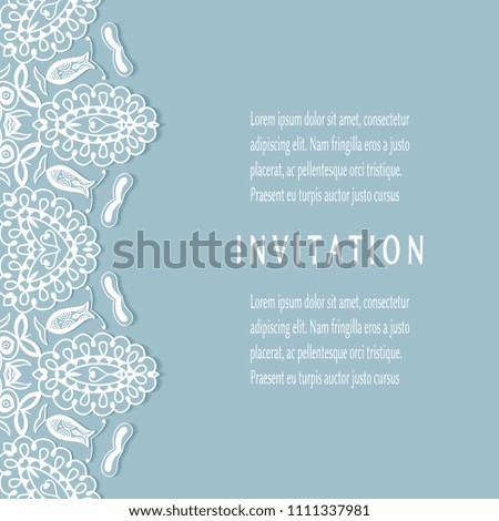 Invitation or Card templates set with lacy border, frame element. Decorative openwork filigree art, lace background for Wedding, Valentine's day greeting cards, Birthday Invitations