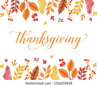 Invitation card for text of thanksgiving, with shape of vintage autumn leaves frame. Vector