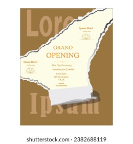 Invitation card with torn paper design. Modern, beautiful.