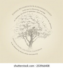Invitation card with tree. Wedding invitation. Mosaic background