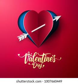 Invitation card Valentine's day with typography and cut paper heart.Vector illustration EPS 10