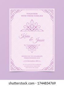 Diseño vectorial de tarjeta de invitación estilo vintage con color rosa suave