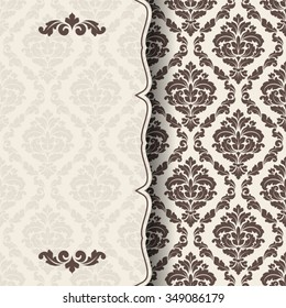 Invitation card. Vector ornate damask background.