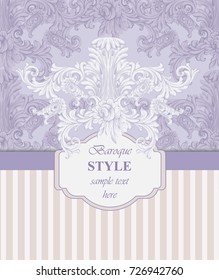 Invitation card Vector. Royal victorian pattern ornament. Baroque backgrounds. Primrose pink and lavender colors